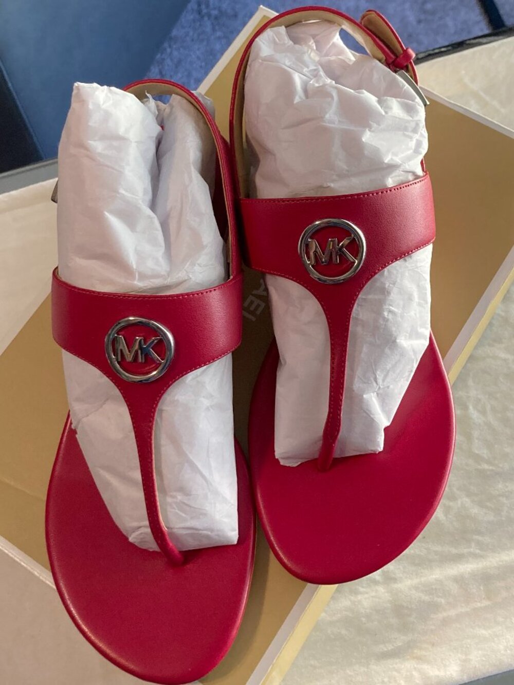 MICHAEL KORS HANNAH T-STRAP SANDALS DK RASBERRY SIZE 7.5M